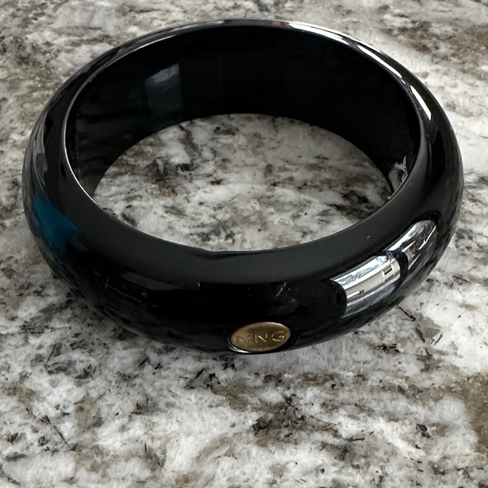 MNG Black Bangle Bracelet with Gold Accent